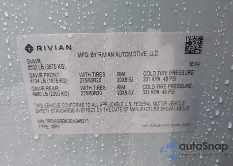 2025 Rivian R1S Adventure Dual Motor Large Pack/Adventure Dual Motor Max Pack from USA, damaged, VIN 7PDSGBBA3SN048211